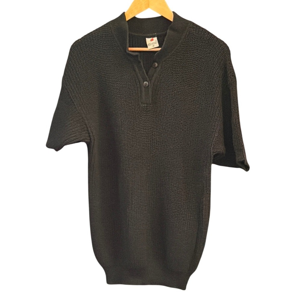 Vintage 90.s Ecco Knit Henley Sweater Dark Academia Grandpacore Minimalist